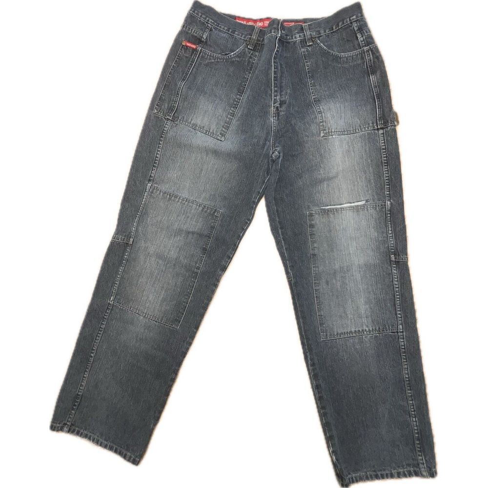 Vtg Y2K Ecko Unltd Baggy Jeans Sz 40 Embroidered Skater Hip Hop Distressed Denim